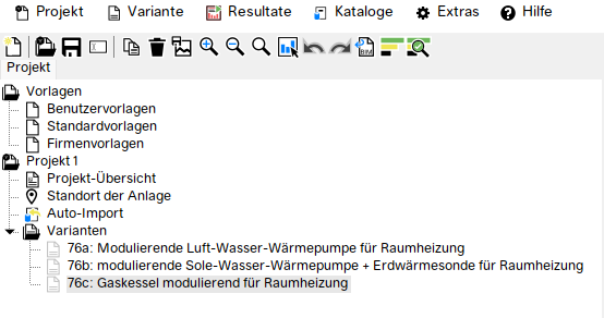 Benutzeroberfläche Projekt, Variante