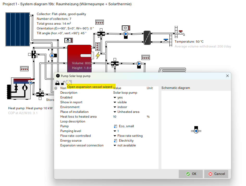 Assistent for Expansion Vessel sizing based on data entries 