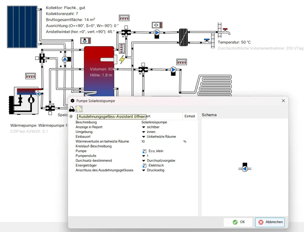 MAG Auslegung in Polysun nach Norm EN 12828