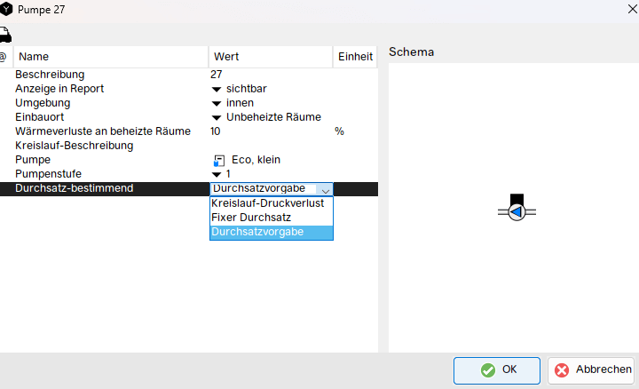 Simulation Pumpe in Polysun: Auswahl der jeweiligen Pumpe aus dem Katalog. Auswahl des Pumpentypes,