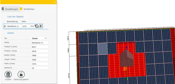 PV Modulplan erstellen: Störflächen einzeichnen, Dachgauben deklarieren