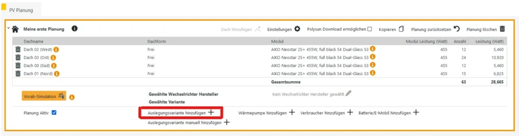 Wechselrichter Dimensionierung: Automatischer Wechselrichter-Auslegung