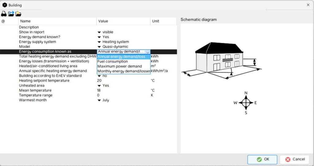 A screenshot from Polysun displaying a building context menu.