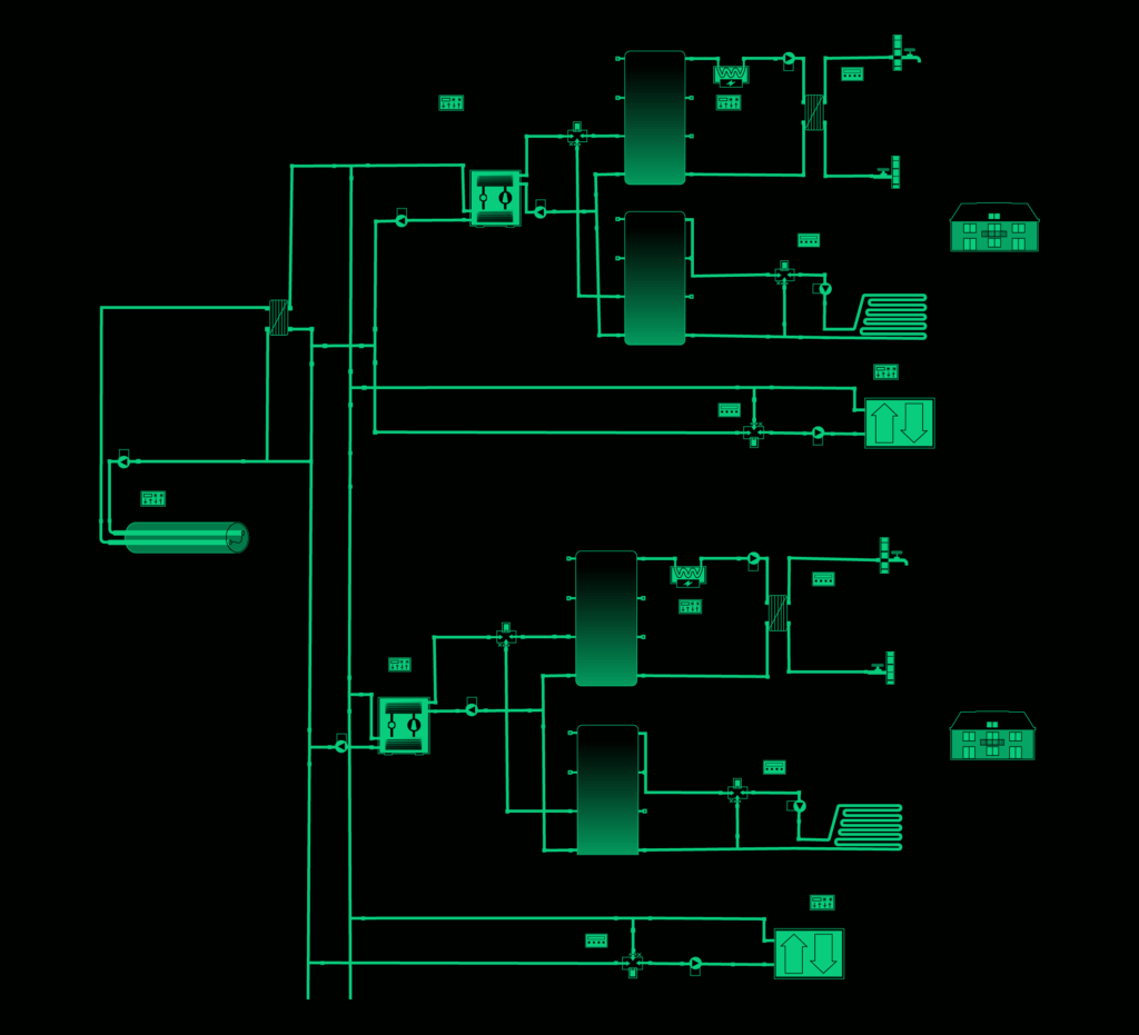 Anergy district heating and cooling systems
