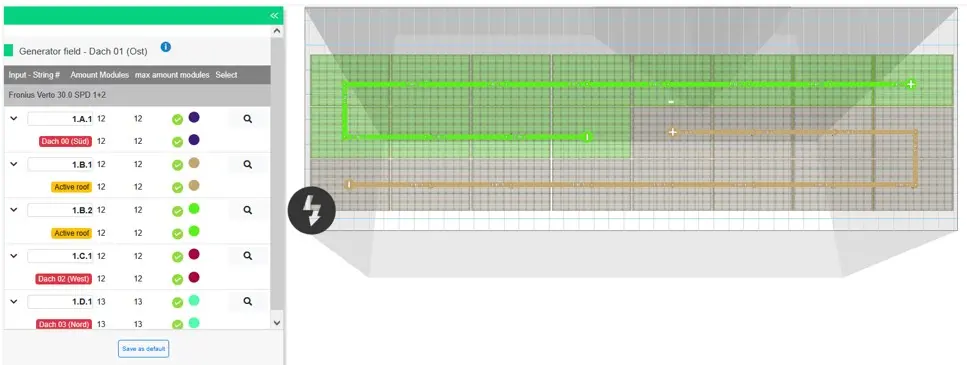 solar panels wiring diagram installation: wiring diagram can be exported as PDF or DWG Format in Polysun Designer.