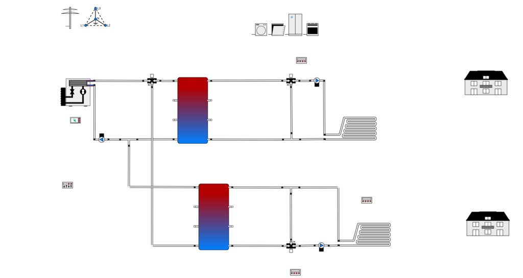 Vorlage reversible Luft/Wasser-Wärmepumpe mit Puffer und Kältespeicher