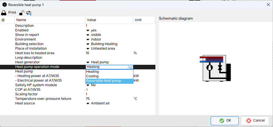 Component dialog reversible heat pump